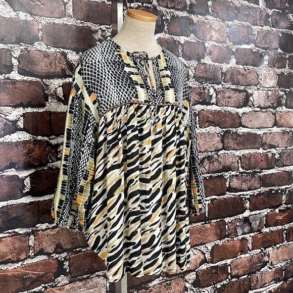 Anthropologie x Blank London Peasant Top NWT Long Sleeve Green Orange Size Large - Picture 6 of 17